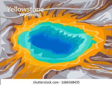 La Gran Primavera Prismática en el Parque Nacional Yellowstone, la mayor fuente termal de los Estados Unidos, y la tercera más grande del mundo, Wyoming, Estados Unidos, ilustración vectorial