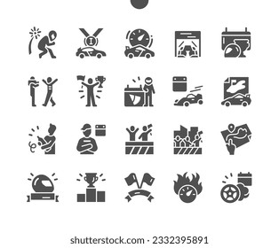 Grand Prix de Monaco of May. Racing car. Champion podium. City highway. Calendar. Vector Solid Icons. Simple Pictogram