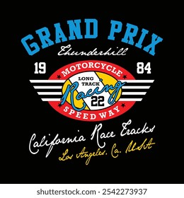 grand prix motorcycle racing typography for tee shirt design, vector illustration