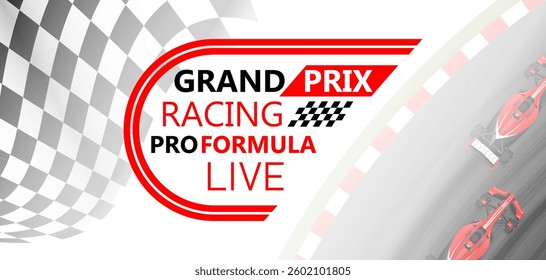 Grand Prix Race flag background. Racing pro cars bolide racecar on speedway Checkered flag. Black and white checker. Finishing flag. Automotive graphics. Race motorsport concept. Vector illustration
