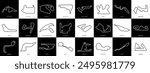 Grand Prix Racing Circuits Set. Collection of GP Race Track Illustrations with Editable Stroke. Formula Racing Circuit Vectors.