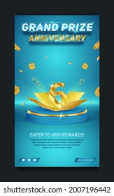 Grand prize anniversary blue and gold, social media story template