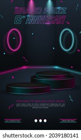 Grand prize anniversary neon gaming style poster template