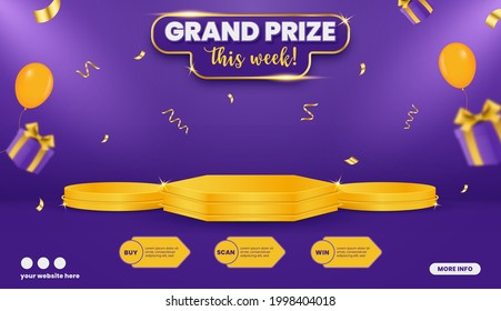 Grand prize contest horizontal banner template with balloons and gift box