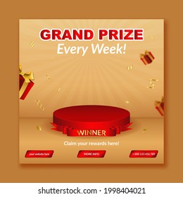 Grand Prize Winner Announcement For Social Media Post Template