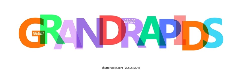 GRAND RAPIDS. Lettering on a white background. Vector design template for poster, map, banner. Vector illustration.