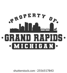 Grand Rapids, MI, USA City Varsity Skyline. A Logotype Sports College and University Style. Illustration Design Vector Emblem.