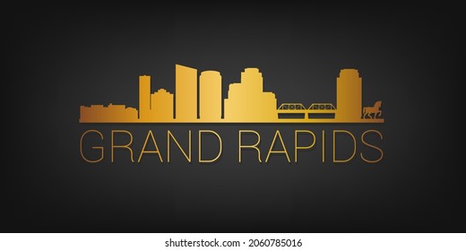 Grand Rapids, MI, USA Gold Skyline City Silhouette Vector. Golden Design Luxury Style Icon Symbols. Travel and Tourism Famous Buildings.