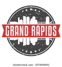 Grand Rapids, MI, USA Round Travel Stamp. Icon Skyline City Design. Seal Tourism Vector Badge Illustration.
