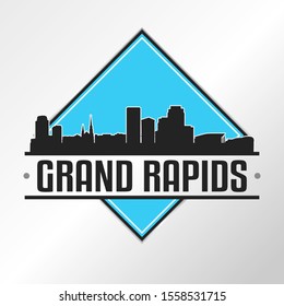 Grand Rapids Michigan Skyline Logo. Adventure Landscape Design. Vector Illustration Cut File.