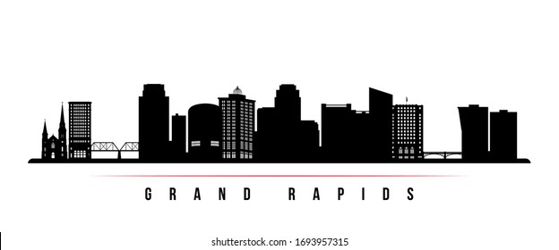 Grand Rapids skyline horizontal banner. Black and white silhouette of Grand Rapids, Michigan. Vector template for your design. 