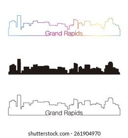 Grand Rapids skyline linear style with rainbow in editable vector file