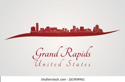 Grand Rapids skyline in red and gray background in editable vector file