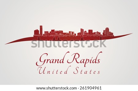 Grand Rapids skyline in red and gray background in editable vector file
