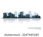 Grand Rapids skyline silhouette with reflection. Landscape Grand Rapids, Michigan. Vector illustration.