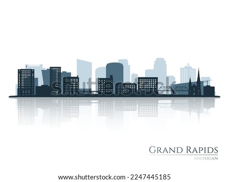 Grand Rapids skyline silhouette with reflection. Landscape Grand Rapids, Michigan. Vector illustration.