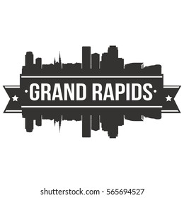 Grand Rapids Skyline Stamp Silhouette. Reflection Landscape City Design. Vector Cityscape Icon.  