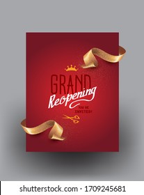 Grand reopening background with curly cut ribbons. Vector illustration