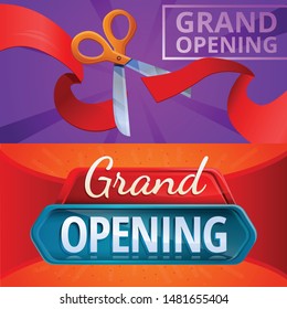 Grand reopening banner set. Cartoon illustration of grand reopening event vector banner set for web design
