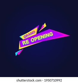 Grand reopening, colored sign on blue background 