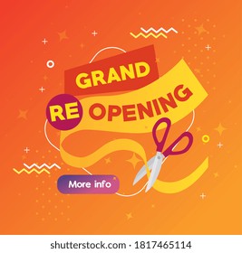 grand reopening online with scissor vector illustration design