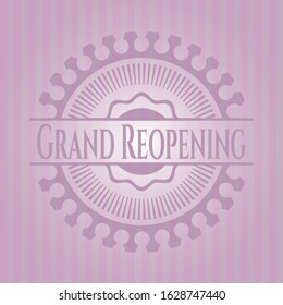 Grand Reopening pink emblem. Vector Illustration. Detailed.