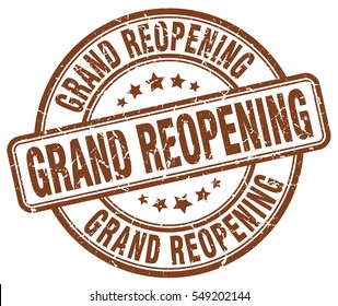 grand reopening. stamp. brown round grunge vintage grand reopening sign