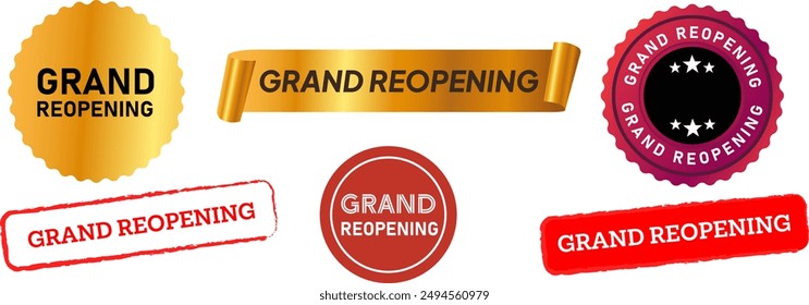 grand reopening stamp watermark icon mark red gold color collection circle ribbon rectangle shapes