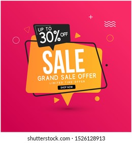 Grand Sale banner template design, Big sale special offer. Vector illustration.