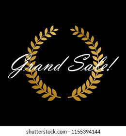 grand sale, beautiful greeting card with golden crown illustration for market theme, vector background, poster or banner, sign