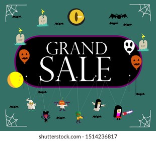 grand sale, beautiful greeting card background or banner with halloween theme. vector design 