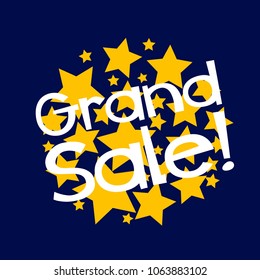 grand sale label or sign with star background