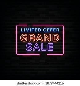 Grand Sale Neon Signs Vector. Design template neon sign