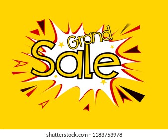 grand sale, pop art label with comic style for marketing product