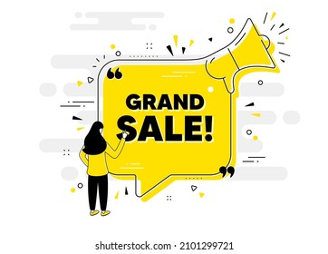 Grand Sale Text. Alert Megaphone Chat Banner With User. Special Offer Price Sign. Advertising Discounts Symbol. Grand Sale Chat Message Loudspeaker. Alert Megaphone People Background. Vector