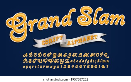 Grand Slam is a baseball or football sportswear style alphabet. This script font has the effect of puff fabric printing or embroidery. svg