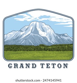 Ilustración de paisaje de Grand Teton con cielo despejado. Ilustración vectorial del parque nacional Grand Teton