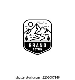 Diseño del logotipo de la insignia Monoline de Grand Teton Mountain Adventure