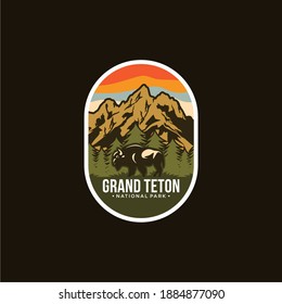 Grand Teton National Park Emblem Patch Logo Illustration On Dark Background