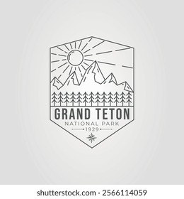 grand teton national park line art logo vector illustration design