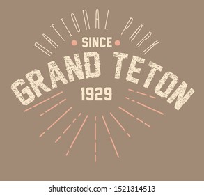 Grand Teton National Park Logo - Wyoming USA - retro vintage style design