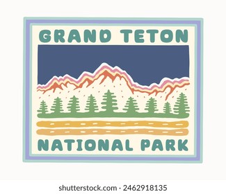 Grand Teton National Park Wyoming hand drawing vintage vector illustration