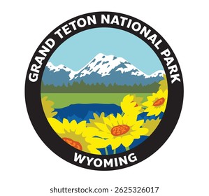 Grand Teton National Park Wyoming Balsamroot Vector Logo
