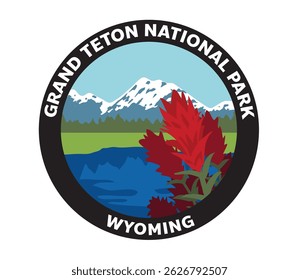 Grand Teton National Park Wyoming Pincel Vetor Logo