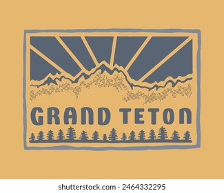 Grand Teton Wyoming vintage vector art for badge, patch, t shirt , sticker illustration