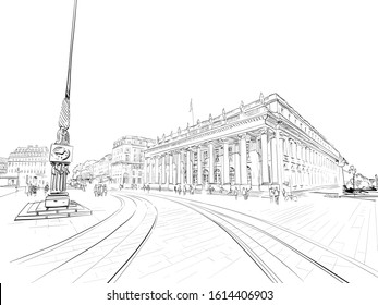 Grand Theatre de Bordeaux. Bordeaux. France. Hand drawn sketch. Vector illustration.