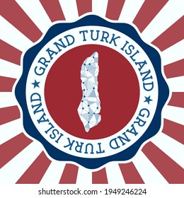 Grand Turk Island Badge. Round logo of island with triangular mesh map and radial rays. EPS10 Vector.