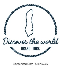 Grand Turk Island Map Outline. Vintage Discover the World Rubber Stamp with Grand Turk Island Map. Hipster Style Nautical Rubber Stamp, with Round Rope Border.
