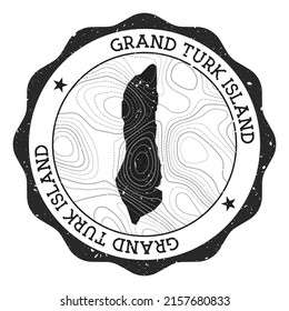 Grand Turk Island outdoor stamp. Round sticker with map with topographic isolines. Vector illustration. Can be used as insignia, logotype, label, sticker or badge of the Grand Turk Island.
