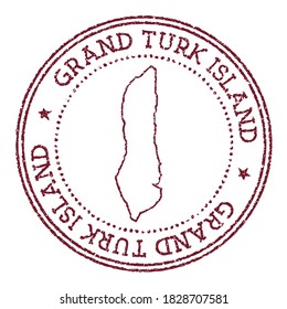 Grand Turk Island round rubber stamp with island map. Vintage red passport stamp with circular text and stars, vector illustration.